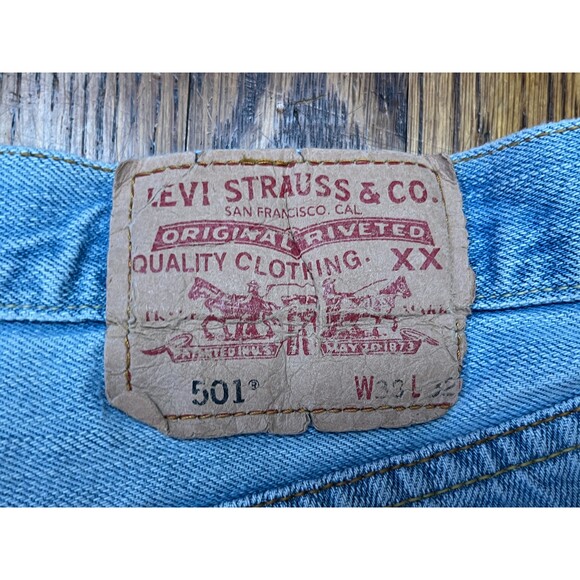 Vintage Levis 501 Blue Denim Cut Off Raw Hem Summer Shorts Women's Size 33 - Picture 4 of 10